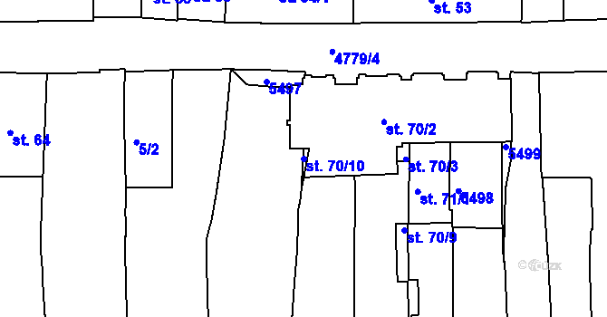 Parcela st. 70/10 v KÚ Domažlice, Katastrální mapa