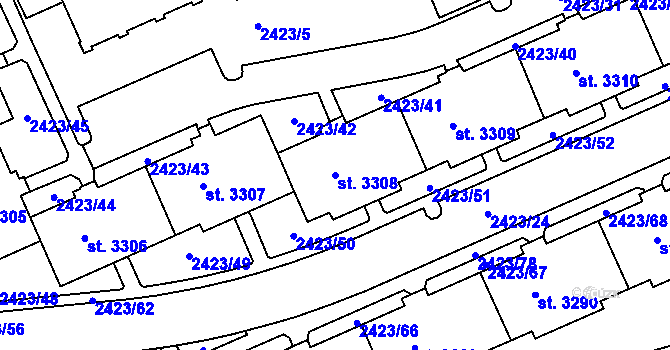 Parcela st. 3308 v KÚ Domažlice, Katastrální mapa