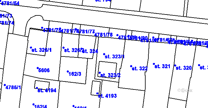 Parcela st. 323/1 v KÚ Domažlice, Katastrální mapa