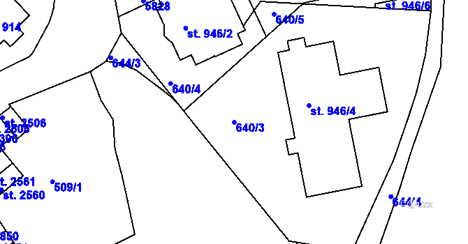 Parcela st. 640/3 v KÚ Domažlice, Katastrální mapa