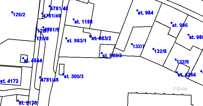 Parcela st. 983/3 v KÚ Domažlice, Katastrální mapa