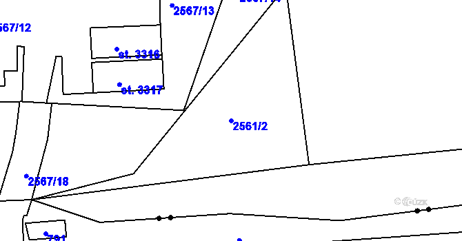 Parcela st. 2561/2 v KÚ Domažlice, Katastrální mapa