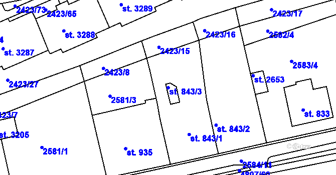 Parcela st. 843/3 v KÚ Domažlice, Katastrální mapa