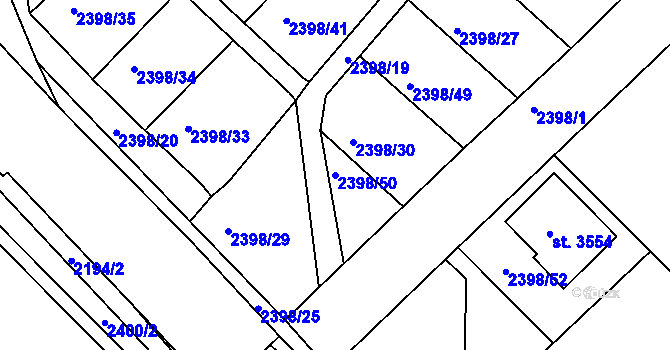 Parcela st. 2398/50 v KÚ Domažlice, Katastrální mapa