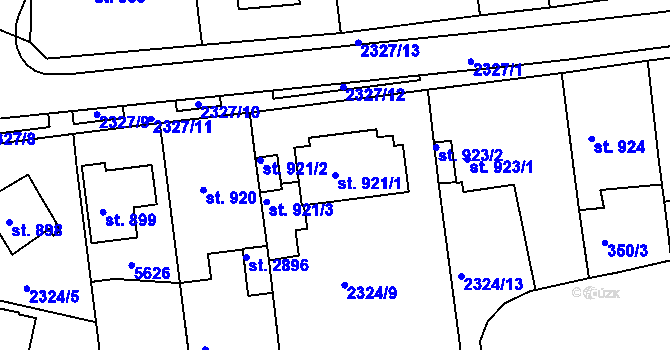 Parcela st. 921/1 v KÚ Domažlice, Katastrální mapa