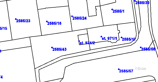 Parcela st. 971/2 v KÚ Domažlice, Katastrální mapa