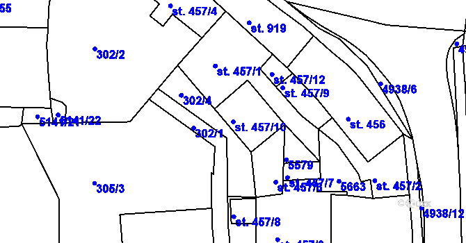 Parcela st. 457/10 v KÚ Domažlice, Katastrální mapa