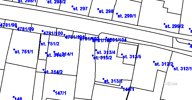 Parcela st. 313/4 v KÚ Domažlice, Katastrální mapa
