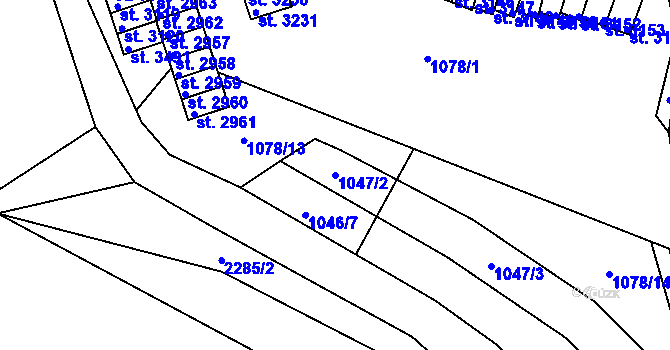 Parcela st. 1047/2 v KÚ Domažlice, Katastrální mapa