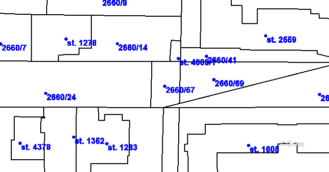 Parcela st. 2660/67 v KÚ Domažlice, Katastrální mapa