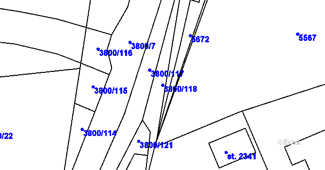 Parcela st. 3800/118 v KÚ Domažlice, Katastrální mapa
