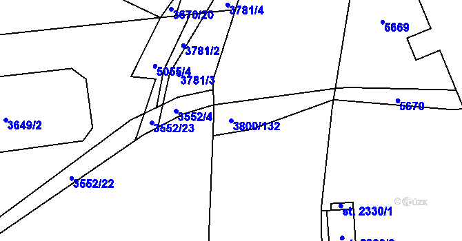 Parcela st. 3800/132 v KÚ Domažlice, Katastrální mapa
