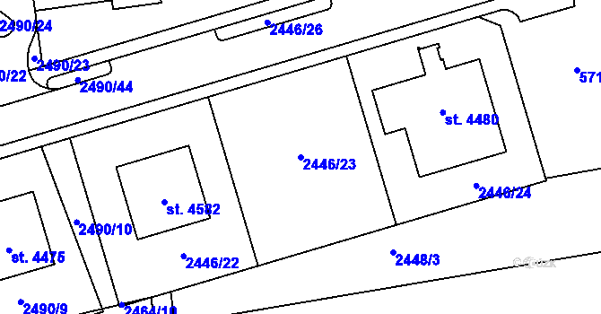Parcela st. 2446/23 v KÚ Domažlice, Katastrální mapa