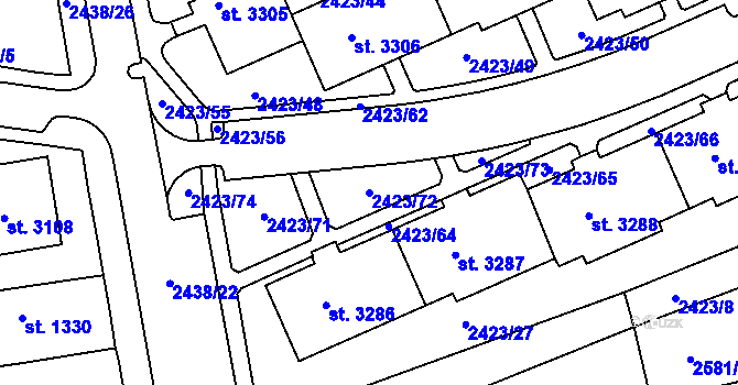 Parcela st. 2423/72 v KÚ Domažlice, Katastrální mapa