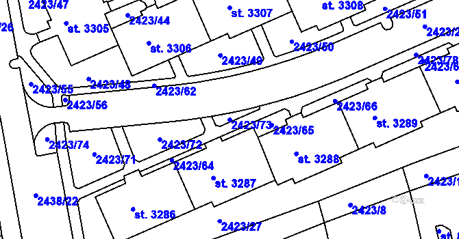 Parcela st. 2423/73 v KÚ Domažlice, Katastrální mapa
