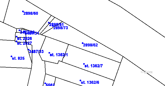 Parcela st. 2898/62 v KÚ Domažlice, Katastrální mapa