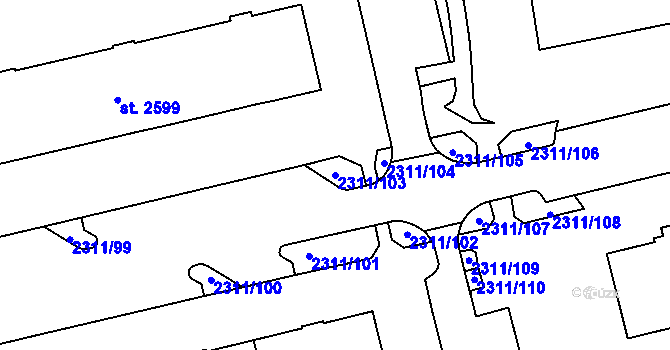 Parcela st. 2311/103 v KÚ Domažlice, Katastrální mapa