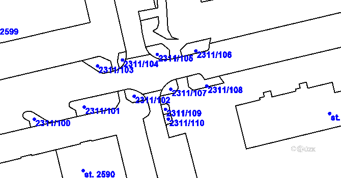 Parcela st. 2311/107 v KÚ Domažlice, Katastrální mapa