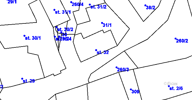 Parcela st. 32 v KÚ Domoradice, Katastrální mapa