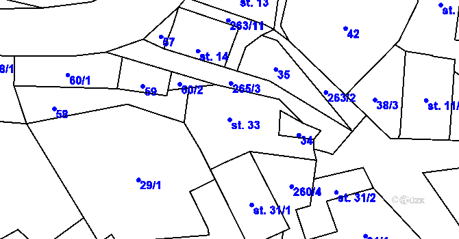 Parcela st. 33 v KÚ Domoradice, Katastrální mapa