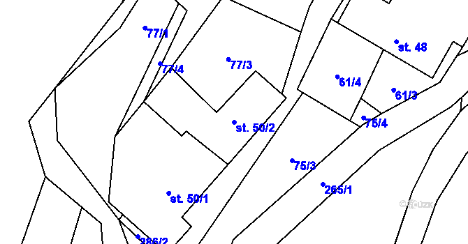 Parcela st. 50/2 v KÚ Domoradice, Katastrální mapa