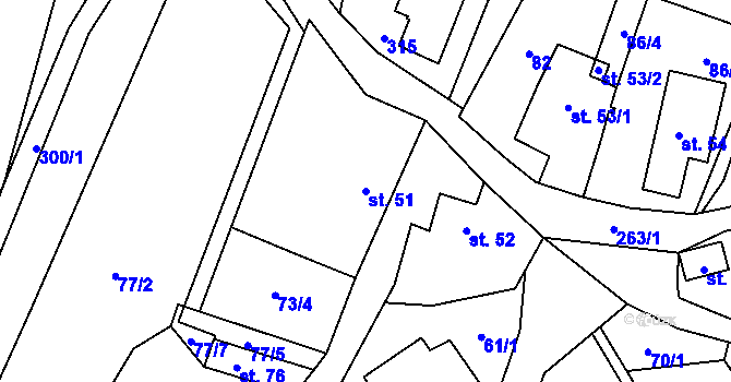 Parcela st. 51 v KÚ Domoradice, Katastrální mapa