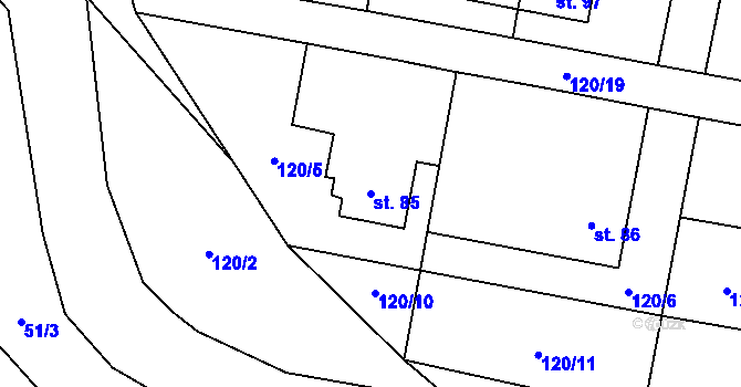 Parcela st. 85 v KÚ Domoradice, Katastrální mapa
