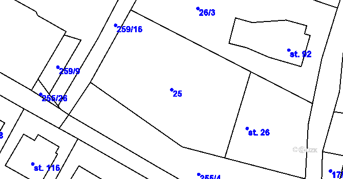 Parcela st. 25 v KÚ Domoradice, Katastrální mapa