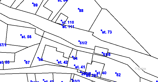 Parcela st. 51/2 v KÚ Domoradice, Katastrální mapa
