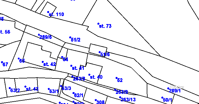 Parcela st. 51/6 v KÚ Domoradice, Katastrální mapa