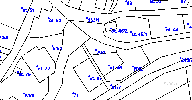 Parcela st. 70/1 v KÚ Domoradice, Katastrální mapa