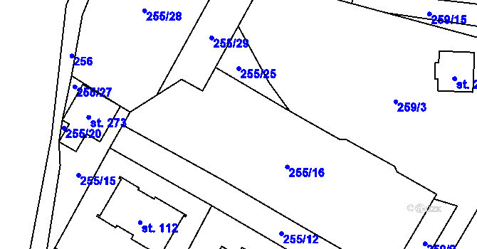Parcela st. 255/24 v KÚ Domoradice, Katastrální mapa