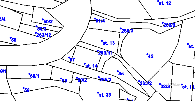 Parcela st. 263/11 v KÚ Domoradice, Katastrální mapa