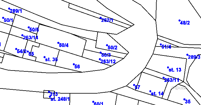 Parcela st. 50/3 v KÚ Domoradice, Katastrální mapa