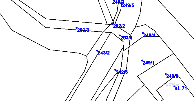 Parcela st. 243/2 v KÚ Domoradice, Katastrální mapa
