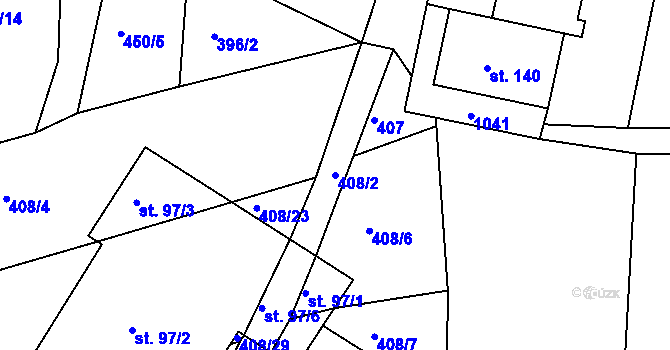 Parcela st. 408/2 v KÚ Domoradovice, Katastrální mapa