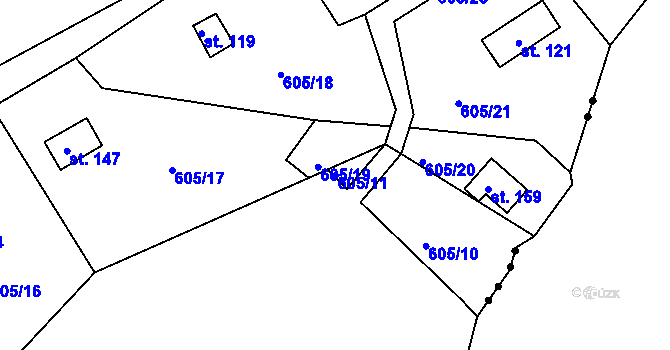 Parcela st. 605/11 v KÚ Domoradovice, Katastrální mapa