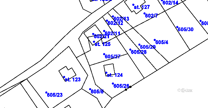 Parcela st. 605/27 v KÚ Domoradovice, Katastrální mapa