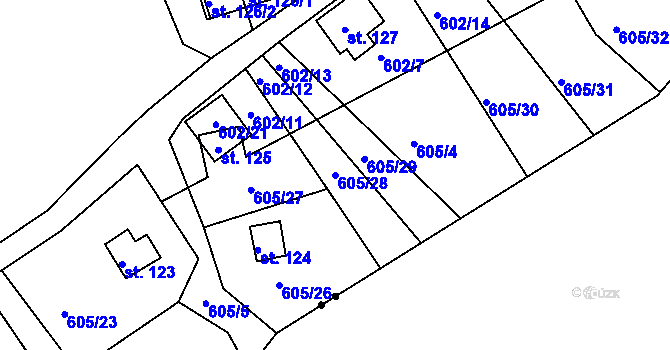 Parcela st. 605/28 v KÚ Domoradovice, Katastrální mapa
