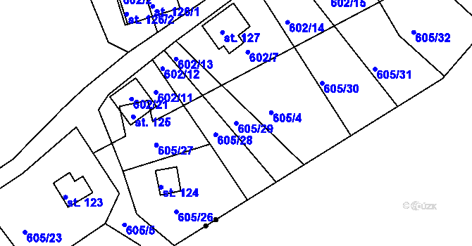 Parcela st. 605/29 v KÚ Domoradovice, Katastrální mapa