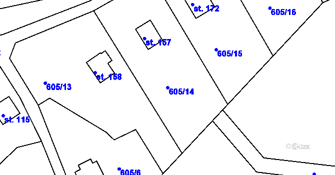Parcela st. 605/14 v KÚ Domoradovice, Katastrální mapa