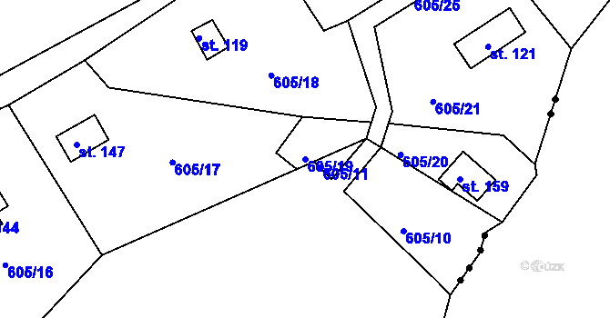Parcela st. 605/19 v KÚ Domoradovice, Katastrální mapa