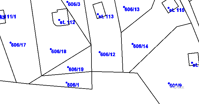 Parcela st. 606/12 v KÚ Domoradovice, Katastrální mapa