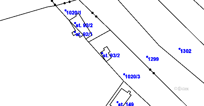Parcela st. 93/2 v KÚ Domoradovice, Katastrální mapa