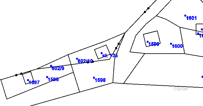 Parcela st. 135 v KÚ Domoradovice, Katastrální mapa