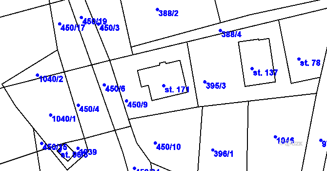 Parcela st. 171 v KÚ Domoradovice, Katastrální mapa