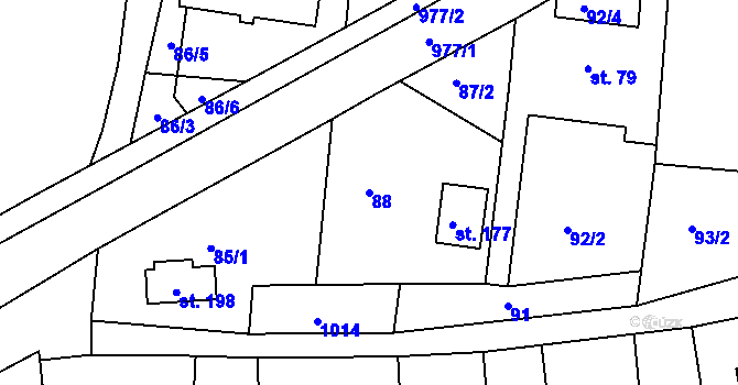 Parcela st. 88 v KÚ Domoradovice, Katastrální mapa