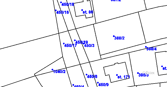 Parcela st. 450/3 v KÚ Domoradovice, Katastrální mapa