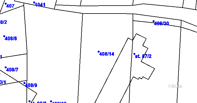 Parcela st. 408/14 v KÚ Domoradovice, Katastrální mapa