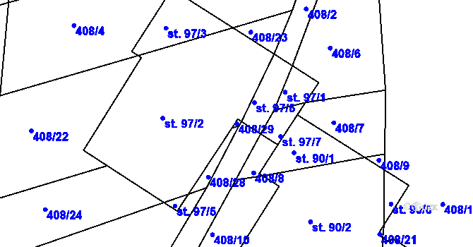 Parcela st. 408/29 v KÚ Domoradovice, Katastrální mapa